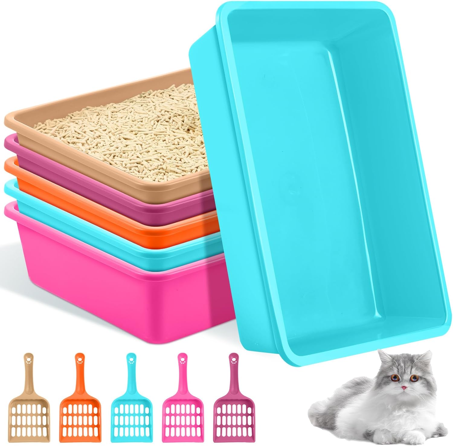 5 Pcs Open Cat Litter Box with Scooper, Medium Plastic Pet Tray, Nonstick, Easy Clean, 14.6x10.6x3.4 Inch (Multicolor) разноцветный
5 Pcs Open Cat Litter Box with Scooper, Medium Plastic Pet Tray, Nonstick, Easy Clean, 14.6x10.6x3.4 Inch (Multicolor) разноцветный
