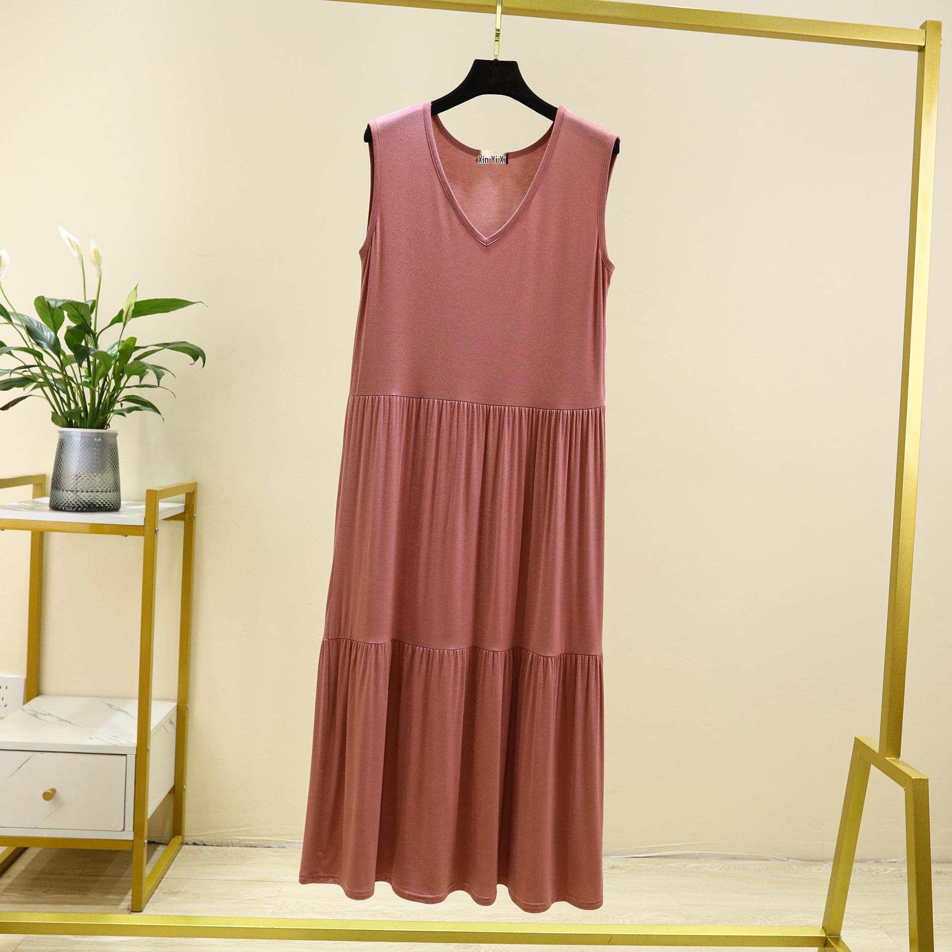 Модальное платье-майка без рукавов с V-образным вырезом, летнее, стройнящее, больших размеров, пэчворк Medium светло-розовый