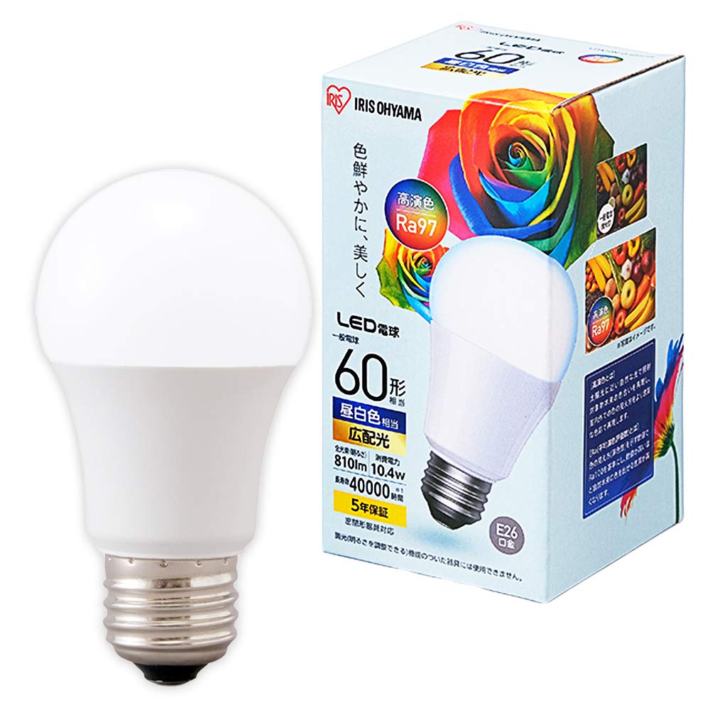 Energy-Saving Measures: IRIS OHYAMA LED High Color Rendering Bulb, E26, 60W Equivalent, Daylight White, LDA10N-G-6T5HR
Energy-Saving Measures: IRIS OHYAMA LED High Color Rendering Bulb, E26, 60W Equivalent, Daylight White, LDA10N-G-6T5HR