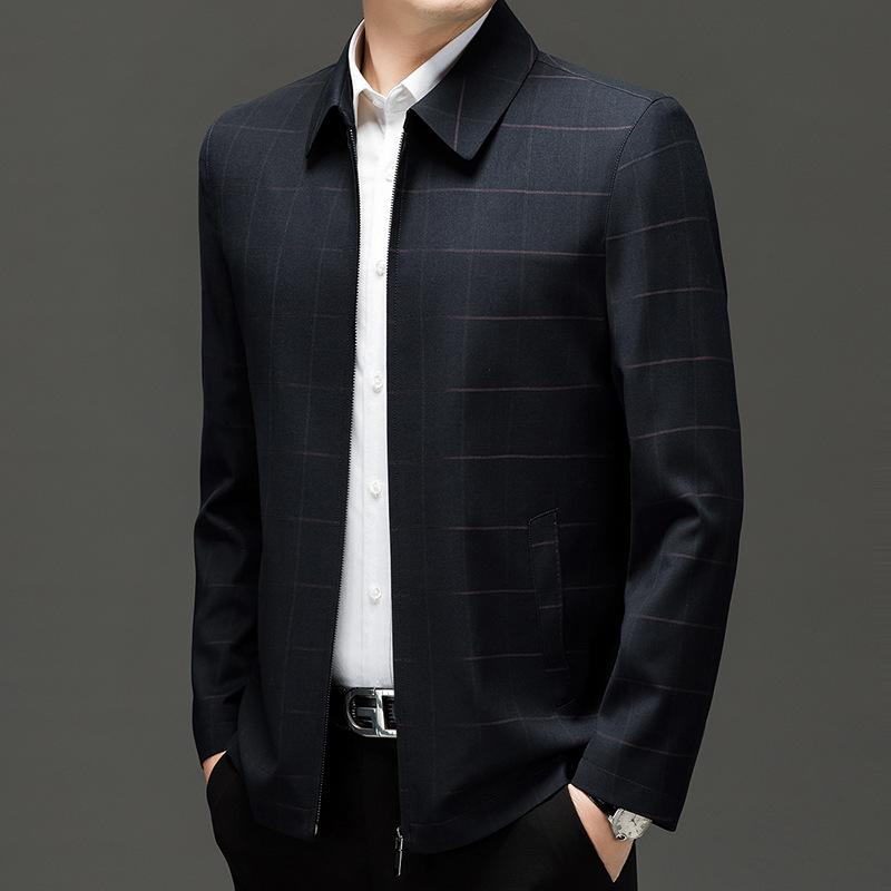 Весенне-осенняя новая куртка с лацканами высокого класса, мужская повседневная свободная короткая клетчатая баклажановая куртка 4XL чёрный