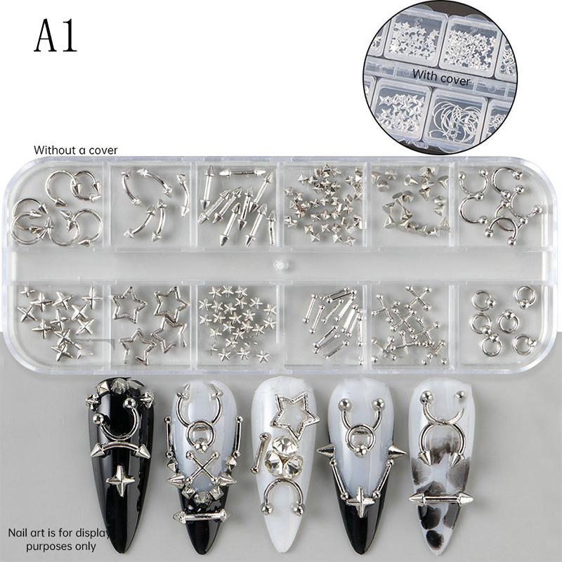12 ячеек Готика Панк Ретро Металл Ювелирные украшения для ногтей 3D Золото Серебро Аксессуары для ногтей Сделай сам Гламурный Декор для ногтей