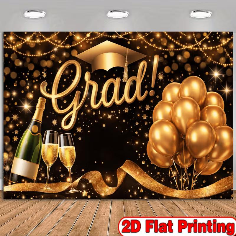 2D Graduation Background, Elegant Black Gold Grad Party Decor Banner with Grad Cap and Champagne for Photoshoot 47.2x31.5inch/120*80cm
2D Graduation Background, Elegant Black Gold Grad Party Decor Banner with Grad Cap and Champagne for Photoshoot 47.2x31.5inch/120*80cm
