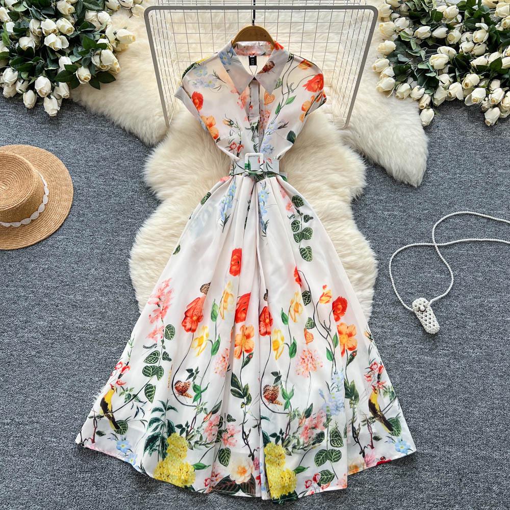 French Fashion Waist-Cinching Polo Collar Short Sleeve Summer Dress for Women - Elegant Large Hem Print Design M
French Fashion Waist-Cinching Polo Collar Short Sleeve Summer Dress for Women - Elegant Large Hem Print Design M