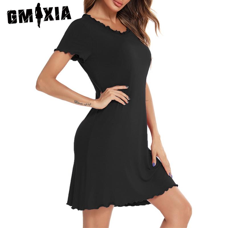 GMXIA Пижама женская летняя домашняя тонкая секция однотонная с коротким рукавом свободная домашняя одежда S чёрный