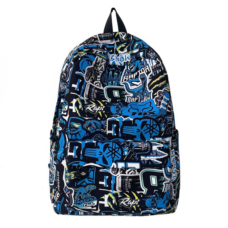 Рюкзак школьный большой вместимости для учеников средней школы, унисекс, водонепроницаемый, с принтом граффити синий