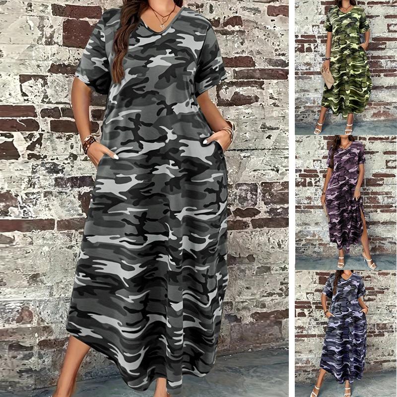 Women s Camouflage Print Dress Spring/summer Round Neck Short-sleeved Comfortable Casual Dress XXL фіолетовий
Women s Camouflage Print Dress Spring/summer Round Neck Short-sleeved Comfortable Casual Dress XXL фіолетовий