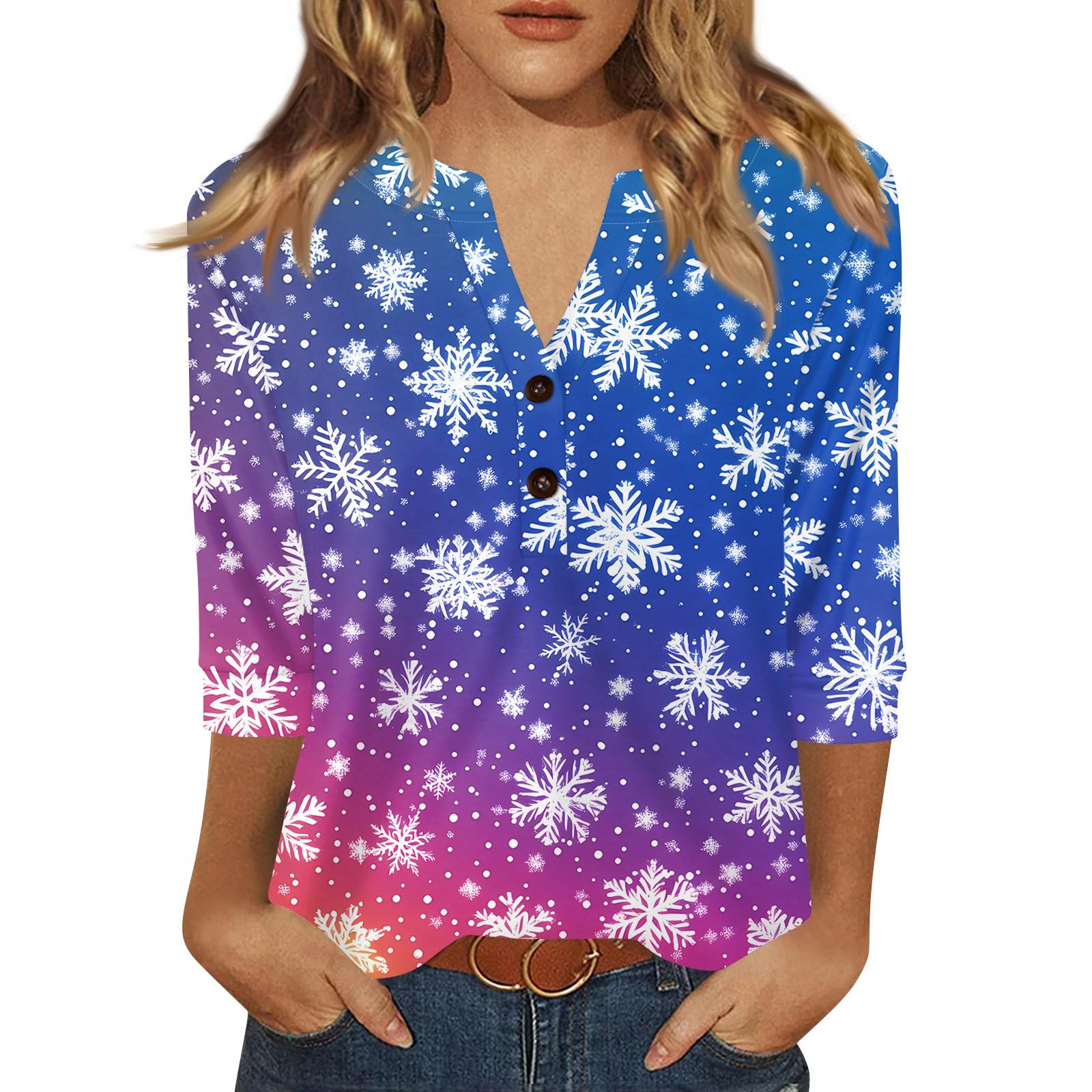 Женская футболка с рождественским принтом, на пуговицах, рукав 3/4, повседневная, выходного дня, модная, базовая, с V-образным вырезом, стандартный топ M синий
Женская футболка с рождественским принтом, на пуговицах, рукав 3/4, повседневная, выходного дня, модная, базовая, с V-образным вырезом, стандартный топ M синий