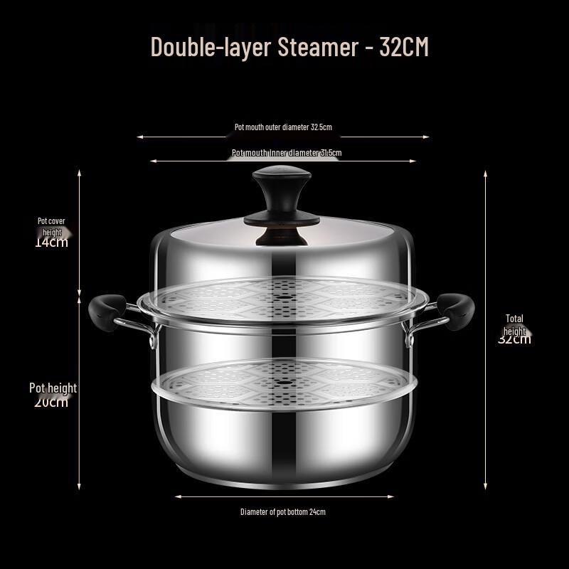 32cm 2-Layer 201 Stainless Steel Steamer & Cooking Pot
32cm 2-Layer 201 Stainless Steel Steamer & Cooking Pot