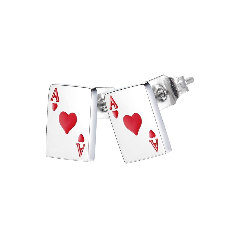 Rockyu earrings ladies silver red red heart piercing plate playing cards earrings Made of titanium Compatible with metal allergies Fashionable
Rockyu earrings ladies silver red red heart piercing plate playing cards earrings Made of titanium Compatible with metal allergies Fashionable