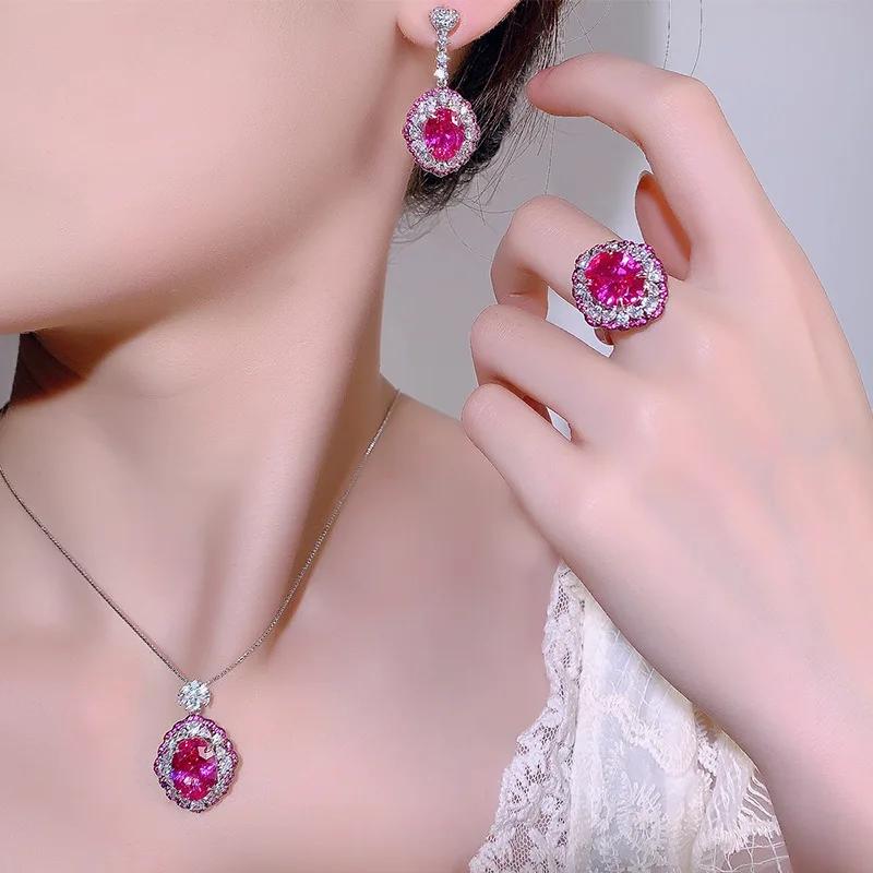 Elegant Heart Shaped Jewelry Oval Crystal Earring Adjustable Rings Necklace Women Prong Setting Round Pink Blue and Clear Stones One size
Elegant Heart Shaped Jewelry Oval Crystal Earring Adjustable Rings Necklace Women Prong Setting Round Pink Blue and Clear Stones One size