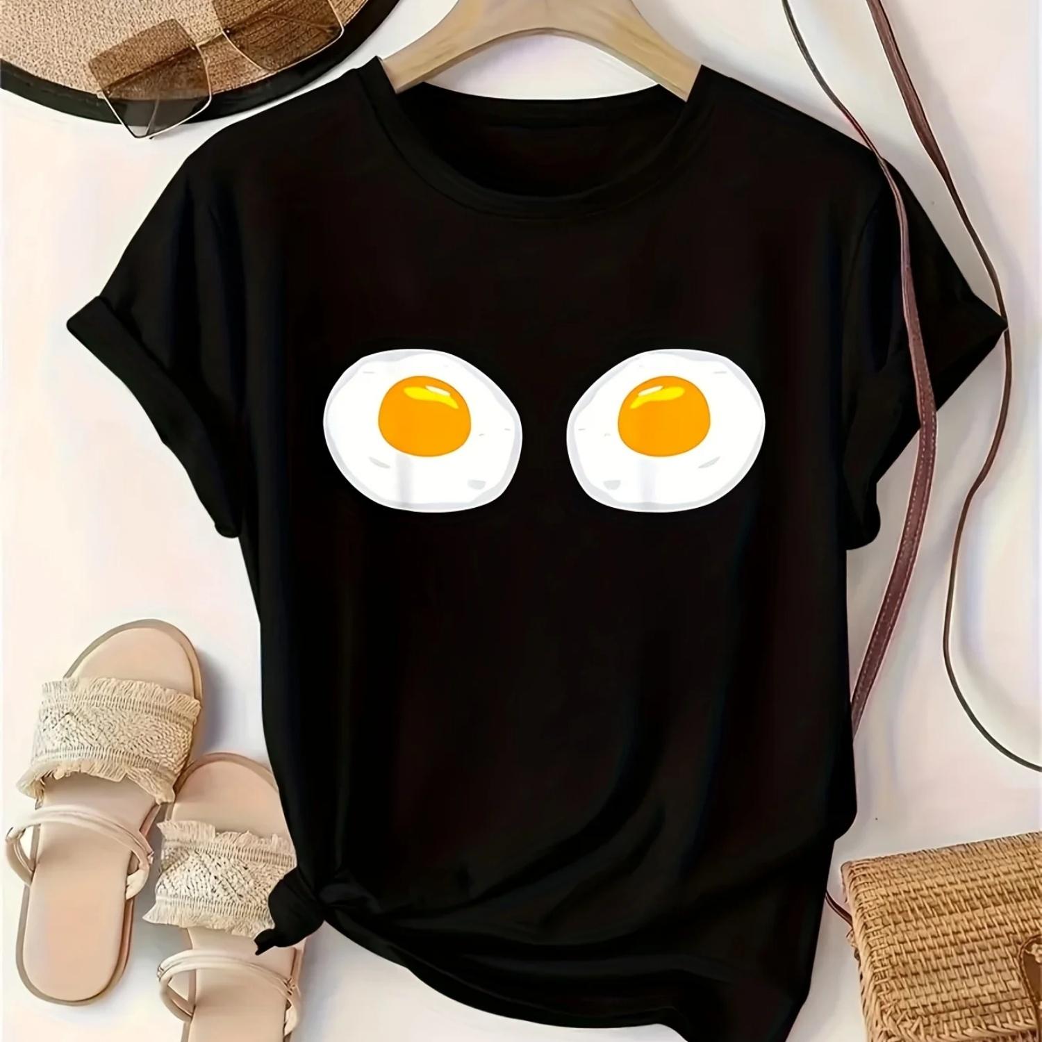 S Casual Crew Neck T-Shirt with Cute Fried Egg Print Short Sleeve Summer Short Sleeved Harajuku Streetwear Tops Tees S чёрный
S Casual Crew Neck T-Shirt with Cute Fried Egg Print Short Sleeve Summer Short Sleeved Harajuku Streetwear Tops Tees S чёрный