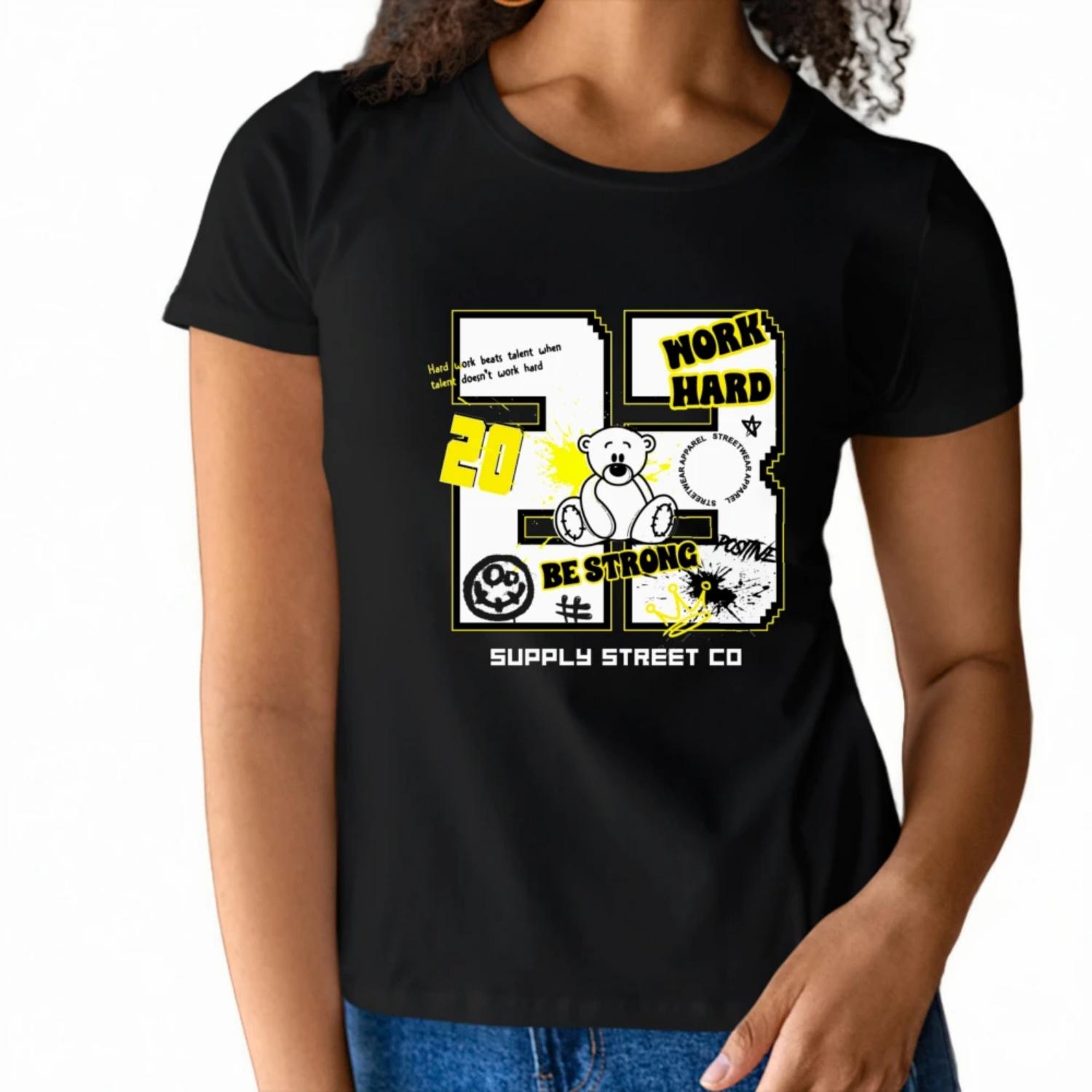 Womens Short Sleeve T Shirt Work Hard Be Strong Design with Teddy Bear and Graphic Elements for an Empowering Summer Look S чёрный
Womens Short Sleeve T Shirt Work Hard Be Strong Design with Teddy Bear and Graphic Elements for an Empowering Summer Look S чёрный