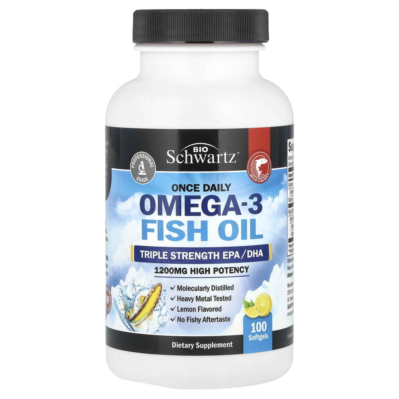 Once Daily Omega-3 Fish Oil, Triple Strength, High Potency, Lemon, 1,200Mg, 100 Softgels
Once Daily Omega-3 Fish Oil, Triple Strength, High Potency, Lemon, 1,200Mg, 100 Softgels