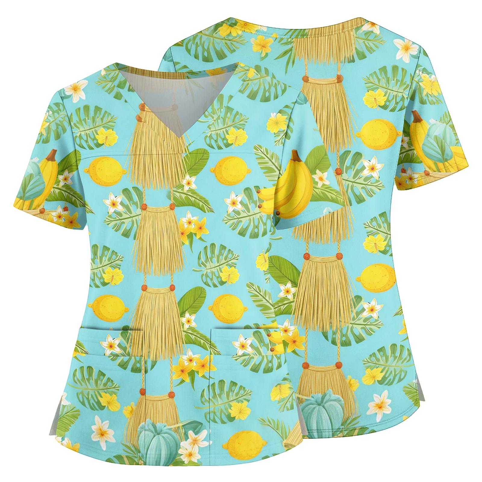 Women V Neck Medical Scrub Top Hawaiian Print Short Sleeve Side Slit Nursing Uniform Shirt with Front Pocket Comfortable Fit XXXL
Women V Neck Medical Scrub Top Hawaiian Print Short Sleeve Side Slit Nursing Uniform Shirt with Front Pocket Comfortable Fit XXXL