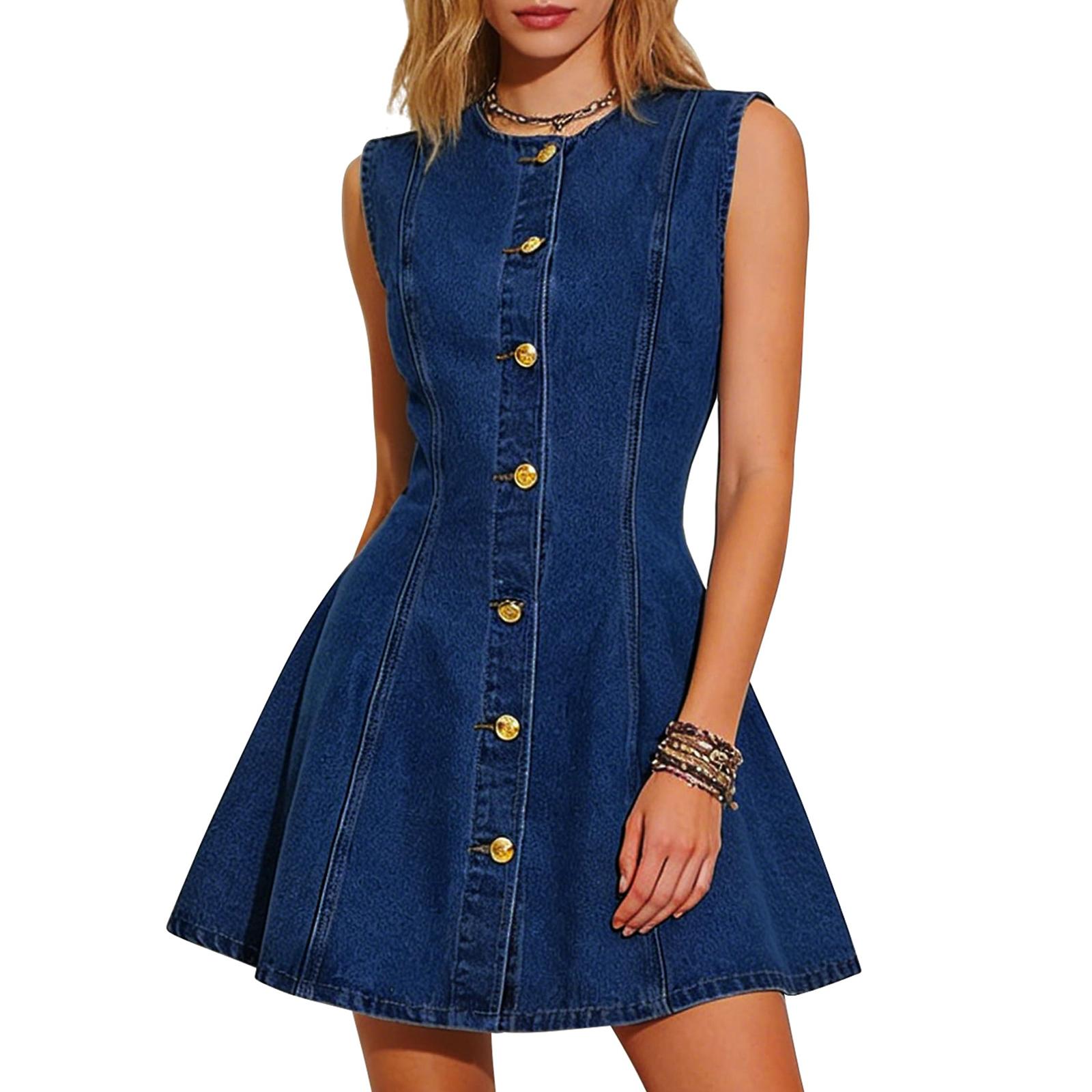 Women Sleeveless Denim Button Front Dress Casual Round Neck A Line Mini Dress Summer Lightweight Jean Dress XXL
Women Sleeveless Denim Button Front Dress Casual Round Neck A Line Mini Dress Summer Lightweight Jean Dress XXL