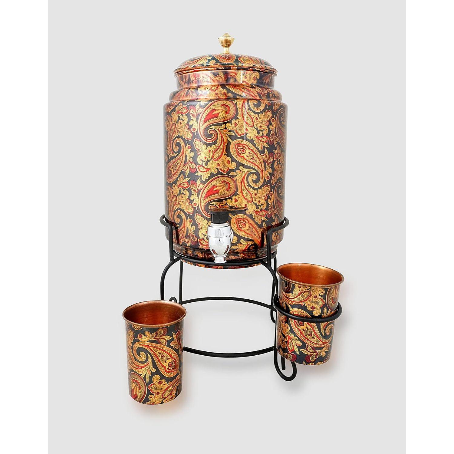 5 Liter Copper Water Dispenser Green Karigari Printed Matka Tank Pot with 1 Glass and Stand - 5 Liter Capacity
5 Liter Copper Water Dispenser Green Karigari Printed Matka Tank Pot with 1 Glass and Stand - 5 Liter Capacity