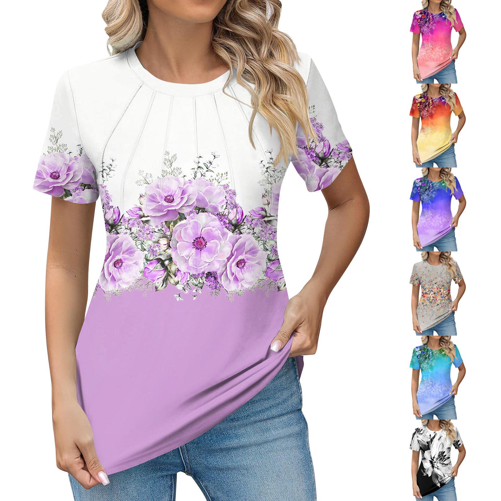 Women s Round Neck Short Sleeved Pleated Small Floral Print Short Sleeved Top 
Women s Round Neck Short Sleeved Pleated Small Floral Print Short Sleeved Top