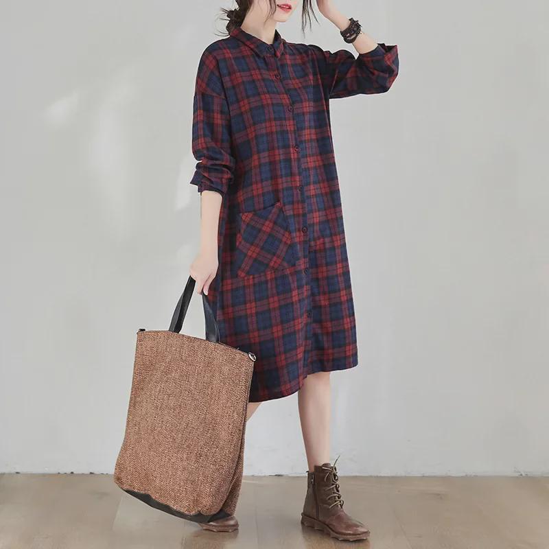 2021 Autumn Plus Size Plaid Cotton Linen Long Sleeve Shirt Dress with Pockets for Women XXL
2021 Autumn Plus Size Plaid Cotton Linen Long Sleeve Shirt Dress with Pockets for Women XXL