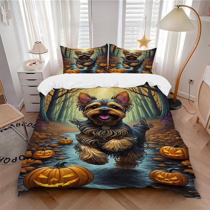 3pcs Halloween Pumpkin Yorkshire Terrier Dog Comforter Set with 1 Quilt Cover and 2 Pillowcases (No Core), Festive Gift 135x200cm
3pcs Halloween Pumpkin Yorkshire Terrier Dog Comforter Set with 1 Quilt Cover and 2 Pillowcases (No Core), Festive Gift 135x200cm