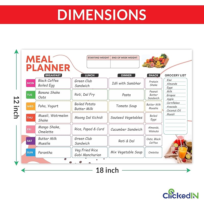 CLICKEDIN Smart Magnetic Weekly Meal Planner for Whole Week, Covers All Days with Shopping Planner with 2 Dry Erase Mark
CLICKEDIN Smart Magnetic Weekly Meal Planner for Whole Week, Covers All Days with Shopping Planner with 2 Dry Erase Mark