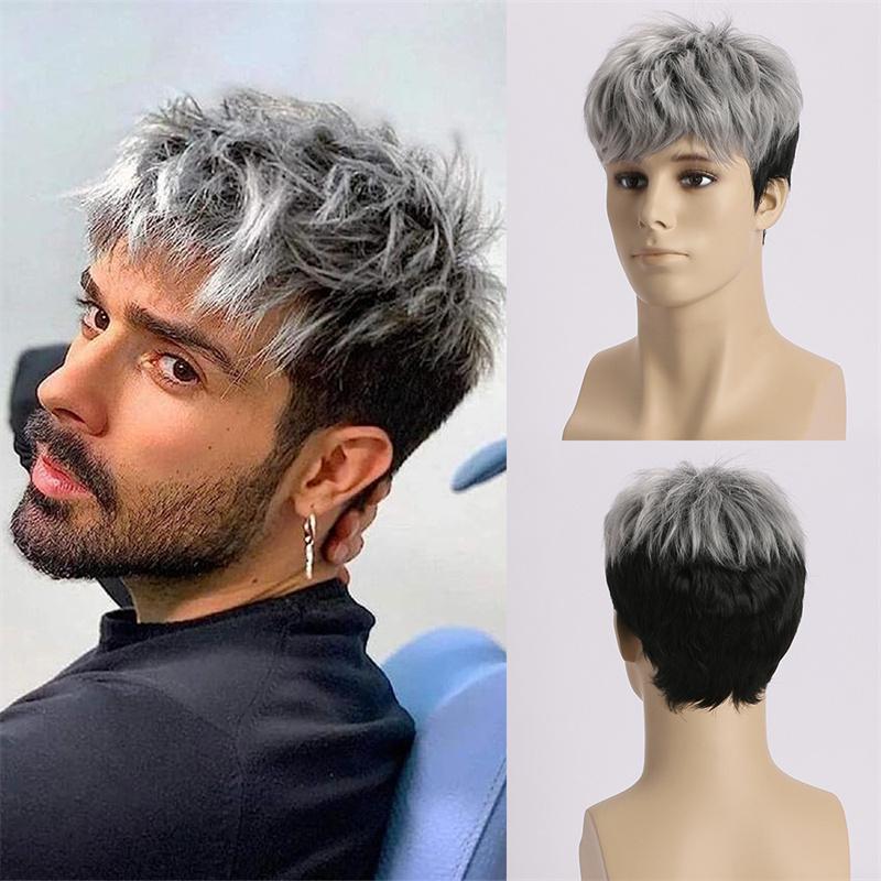 Synthetic Short Wigs for Men Ombre Gray and Black Layered Wig with Bangs Male Guys Cosplay Trendy Fashion Wigs Halloween Wig
Synthetic Short Wigs for Men Ombre Gray and Black Layered Wig with Bangs Male Guys Cosplay Trendy Fashion Wigs Halloween Wig