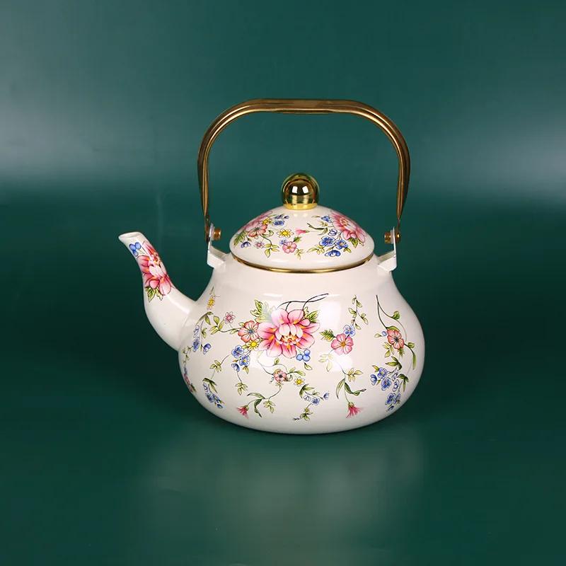 Chinese-style enamel teapot 2.5L/1.5L, anti-scald handle, gas stove kettle, pear-shaped floral enamel coffee pot
Chinese-style enamel teapot 2.5L/1.5L, anti-scald handle, gas stove kettle, pear-shaped floral enamel coffee pot
