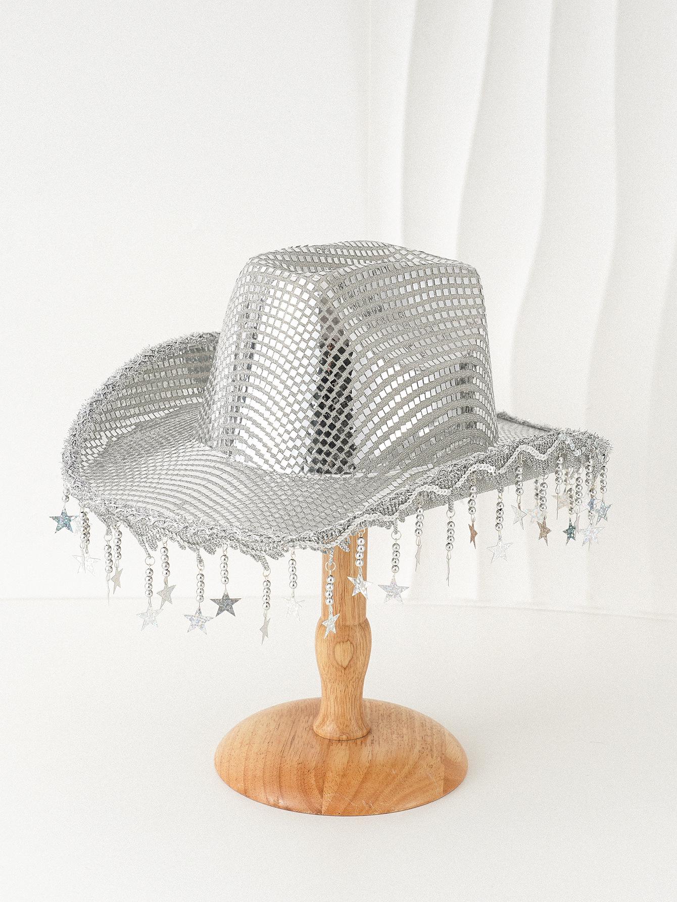 Unisex Sequin Tassel Star Cowboy Hat - European & American Jazz Wide Brim for Street Party M (56-58cm)
Unisex Sequin Tassel Star Cowboy Hat - European & American Jazz Wide Brim for Street Party M (56-58cm)