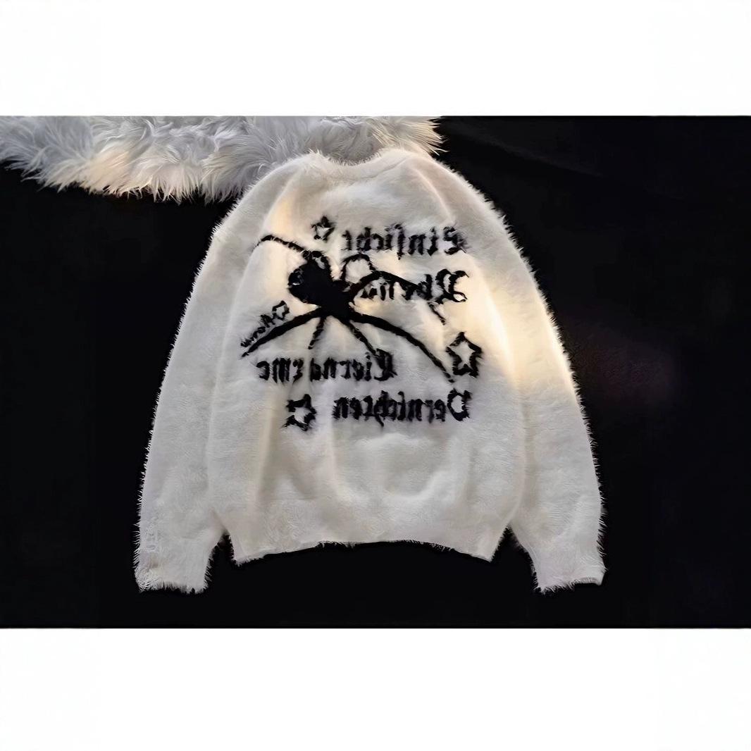 Retro High Street Spider Crew Neck Sweater: Loose Fit for Couples, Autumn & Winter L 
Retro High Street Spider Crew Neck Sweater: Loose Fit for Couples, Autumn & Winter L