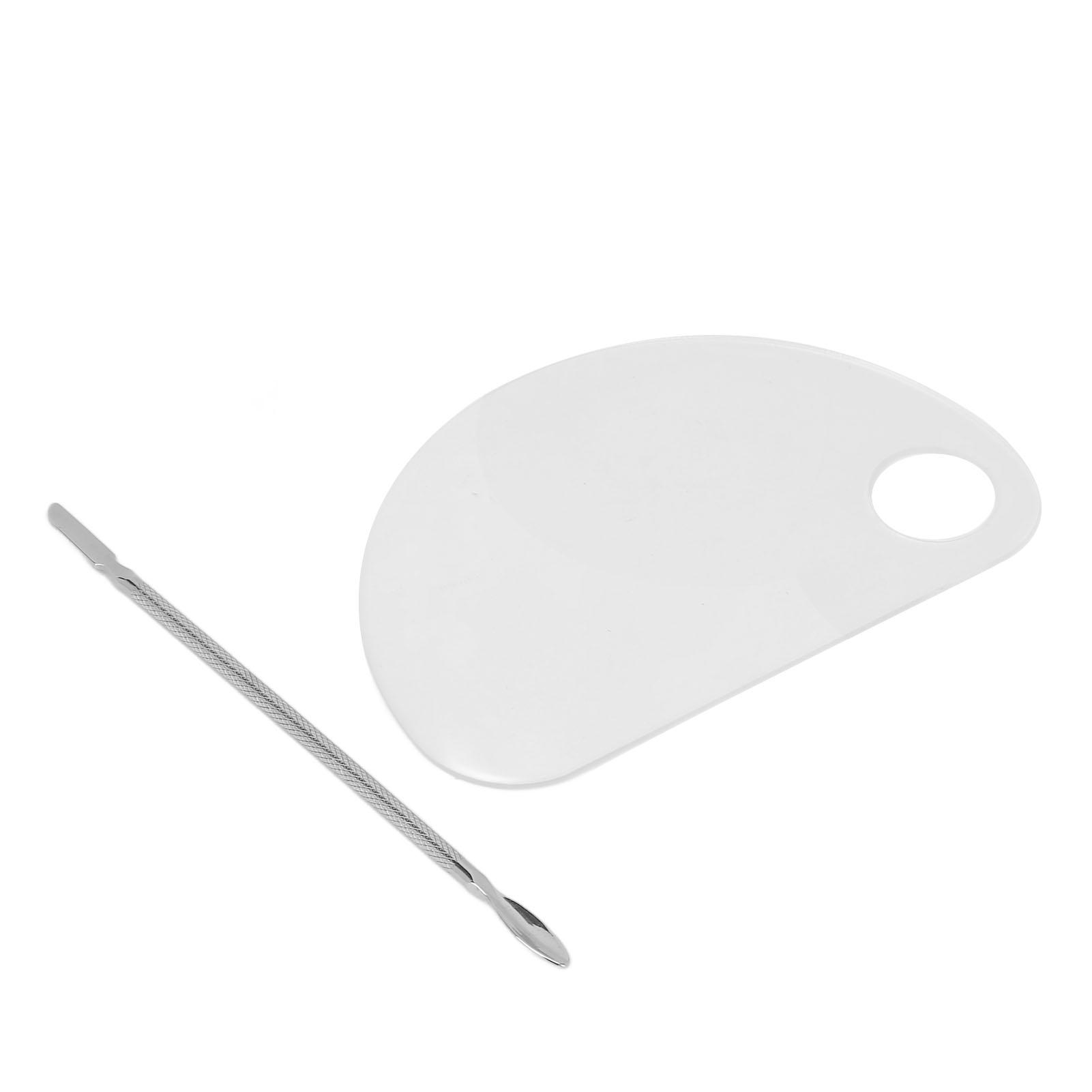 Nail Art Mixing Palette with Spatula Thumb Hole Acrylic Semi Circular Shape Clear Makeup Mixing Tray
Nail Art Mixing Palette with Spatula Thumb Hole Acrylic Semi Circular Shape Clear Makeup Mixing Tray