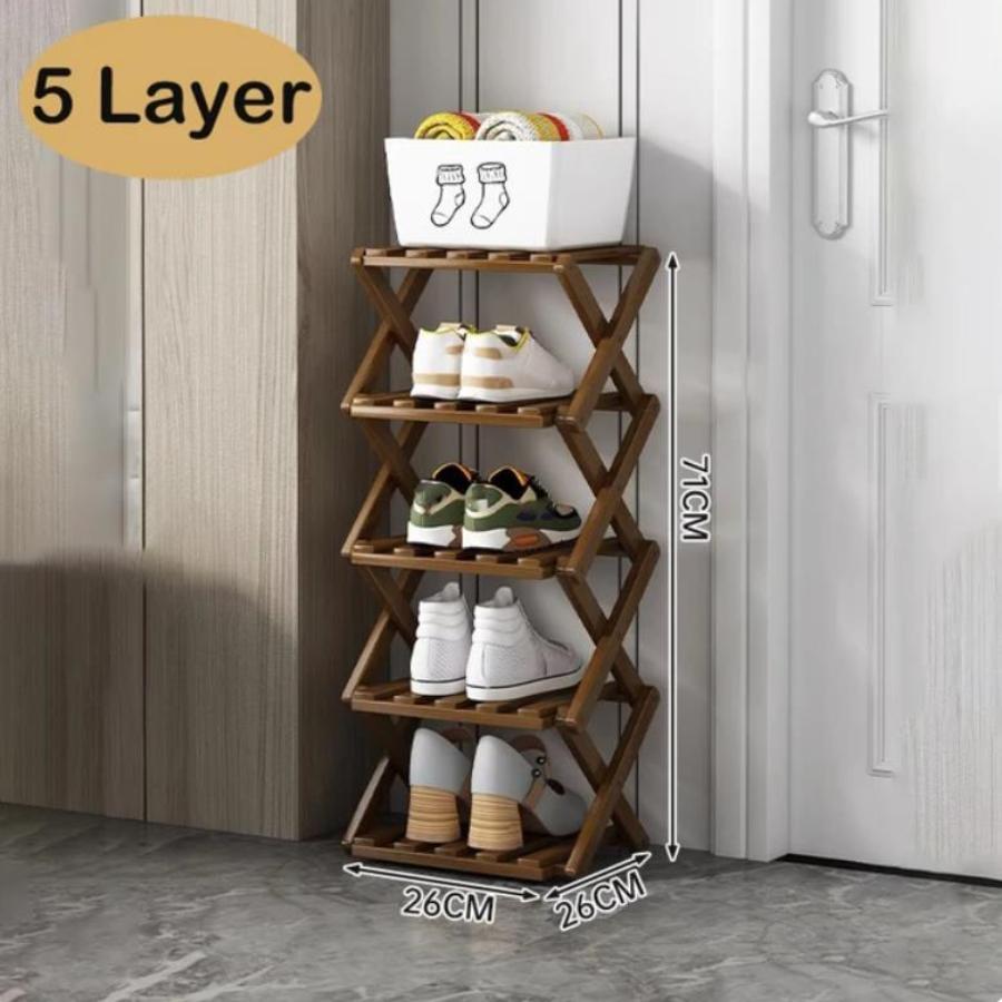 1 шт., полка для обуви из натурального бамбука, многослойный органайзер для обуви, не требующий установки, дверной порог, угловые полки для хранения, шкаф для обуви в гостиной 5 Layer коричневый