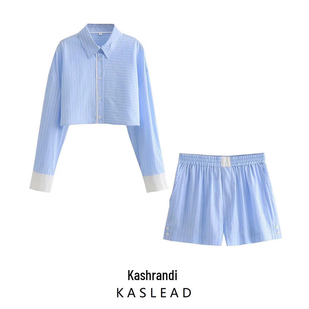 Spring 2025 Women s Striped Color Block Shirt & Shorts Set - European/American Style S
Spring 2025 Women s Striped Color Block Shirt & Shorts Set - European/American Style S