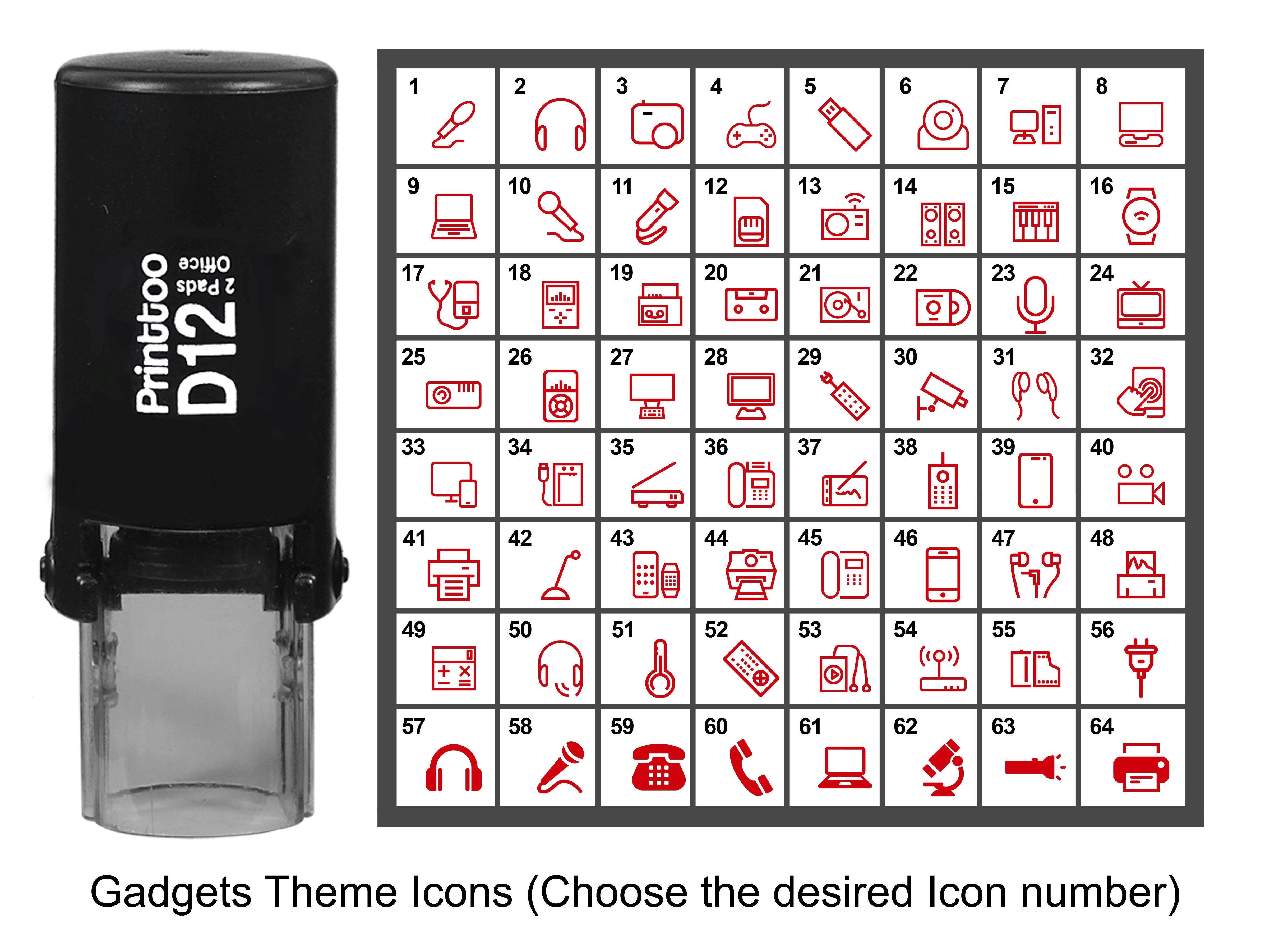 Printtoo Gadgets Theme Icons Круглий гумовий штамп, 12 мм Approx 10 mm - 12 mm (Impression-4) червоний
Printtoo Gadgets Theme Icons Круглий гумовий штамп, 12 мм Approx 10 mm - 12 mm (Impression-4) червоний