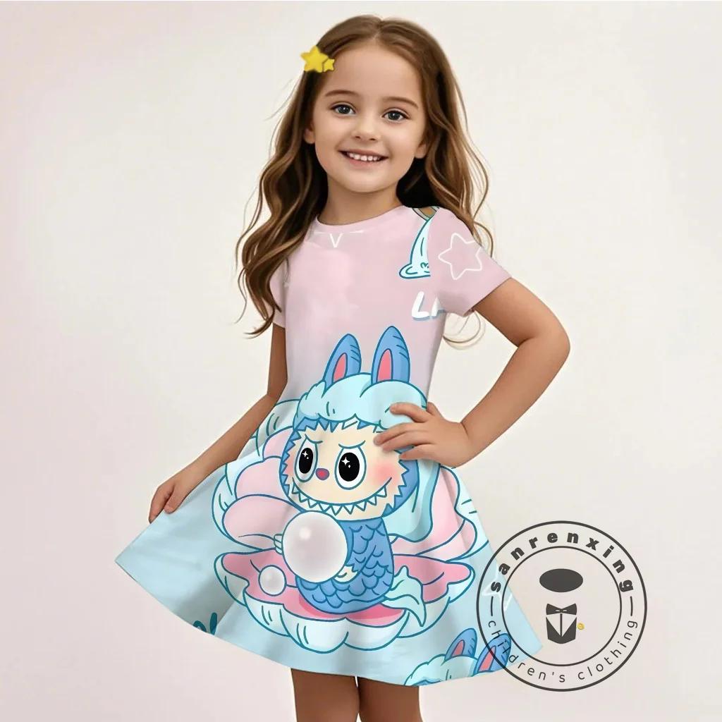 L-LABUBU-A 3D-печать Новое мультяшное летнее платье для девочек, детская мода, дешевое, повседневное, бесплатный подарок, 100% косплей 140