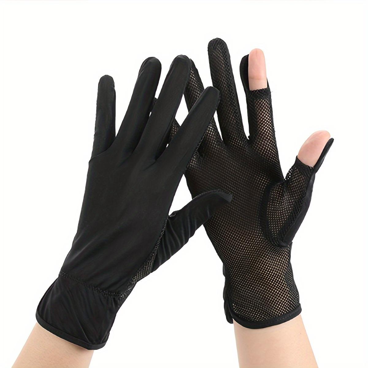 Однотонные тонкие дышащие перчатки, эластичные перчатки с откидными пальцами для защиты от УФ-лучей и сенсорного экрана, летние эластичные солнцезащитные перчатки чёрный