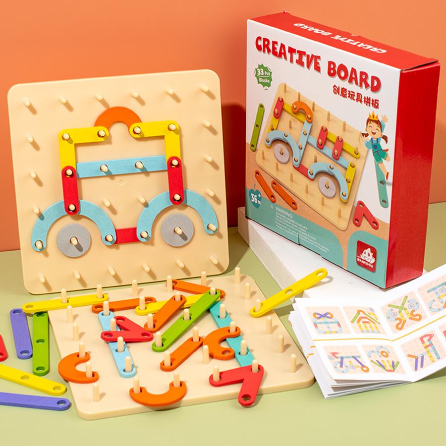 Wooden children s toy multi-functional nail board. It helps to develop thinking skills and practical abilities. Creative board.
Wooden children s toy multi-functional nail board. It helps to develop thinking skills and practical abilities. Creative board.