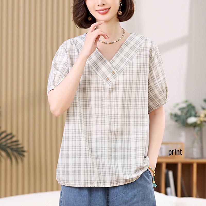 Plaid V-Neck Short Sleeve Shirt with Drawstring Hem - Korean Style Casual Top for Women XL (suitable for 130-145 jin)
Plaid V-Neck Short Sleeve Shirt with Drawstring Hem - Korean Style Casual Top for Women XL (suitable for 130-145 jin)