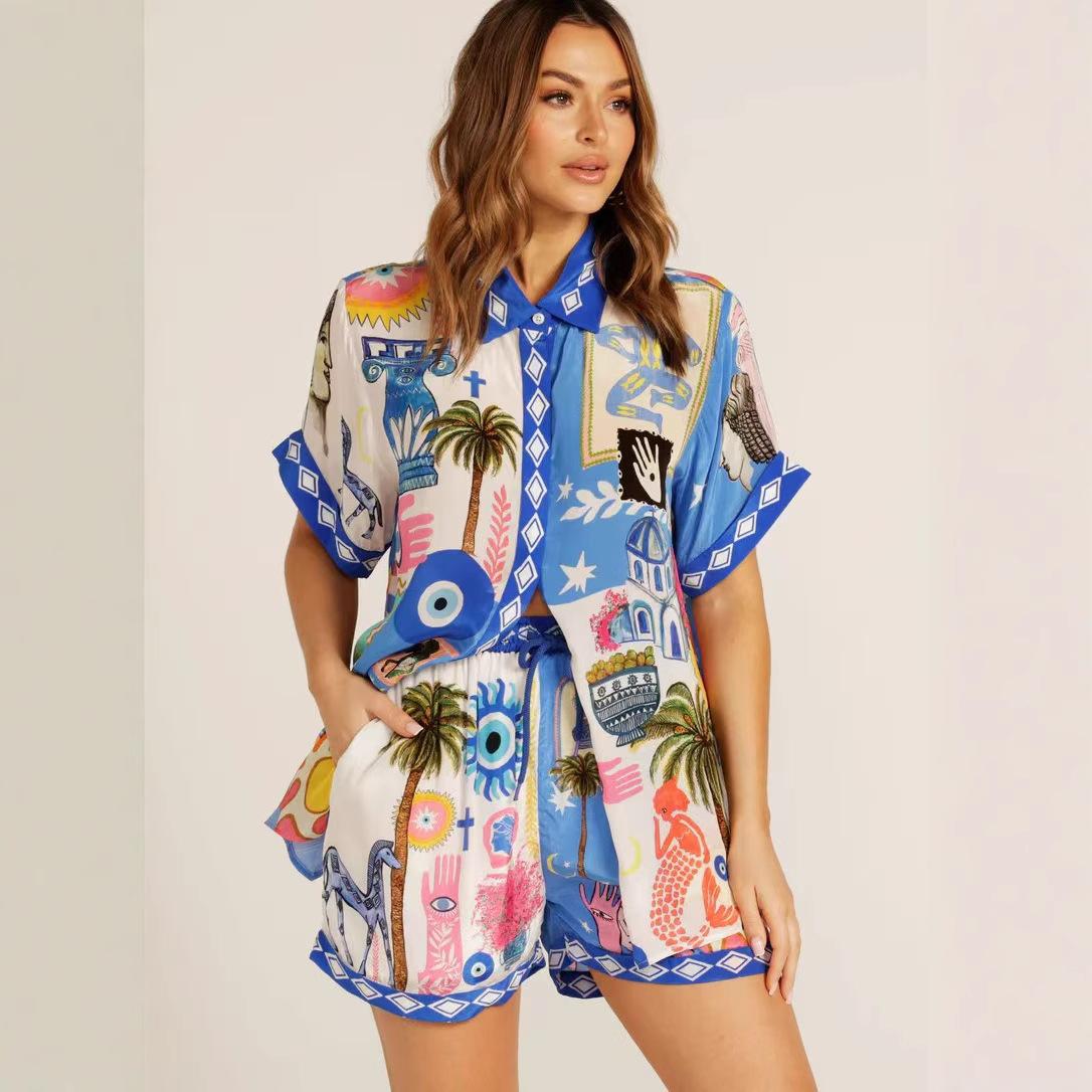 Women s Printed Short Sleeve Top and Shorts Set, Blue and White Tropical Pattern, Casual Summer Outfit S синій
Women s Printed Short Sleeve Top and Shorts Set, Blue and White Tropical Pattern, Casual Summer Outfit S синій