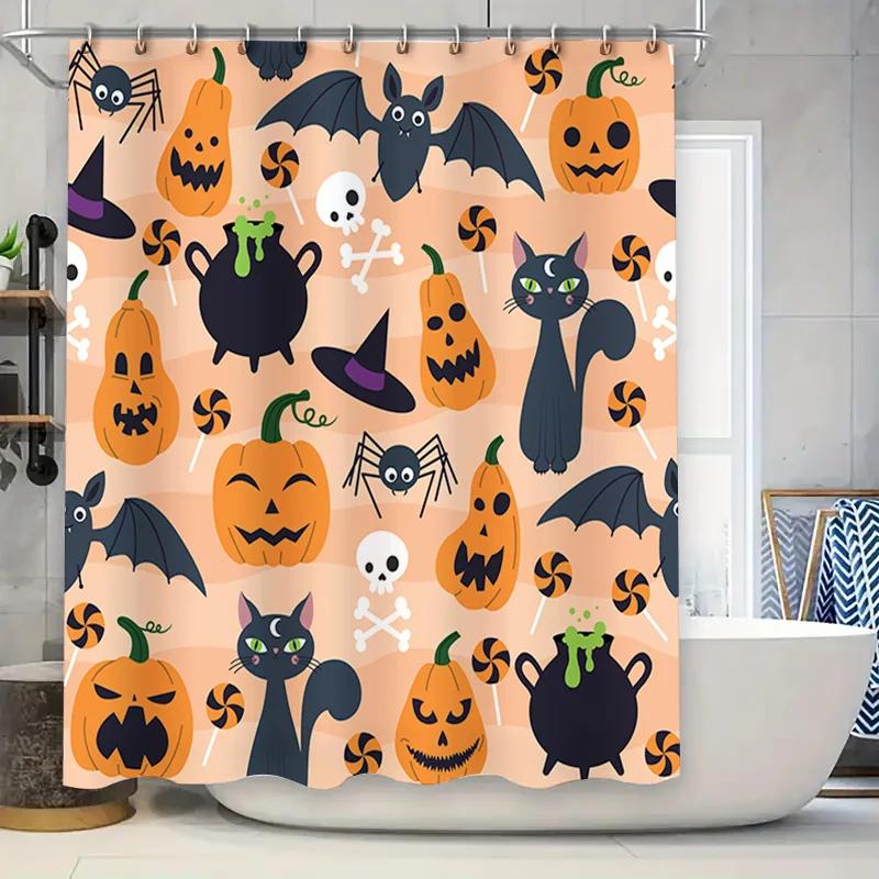 Halloween-Themed Shower Curtain With Pumpkin Design Peach Color Background Waterproof Fabric Suitable For Bathroom Decor W60H190(CM)-1 Pcs
Halloween-Themed Shower Curtain With Pumpkin Design Peach Color Background Waterproof Fabric Suitable For Bathroom Decor W60H190(CM)-1 Pcs