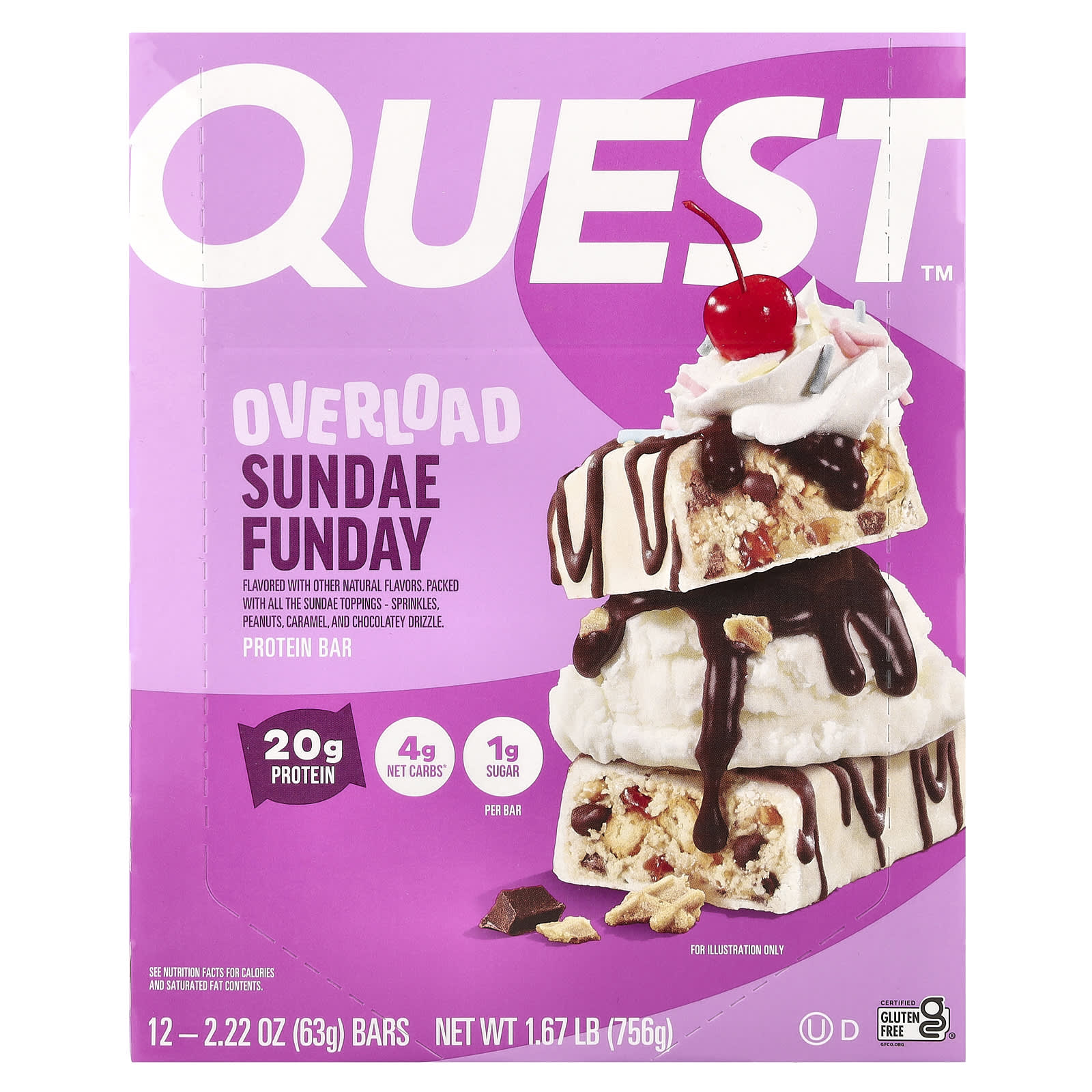 Overload Protein Bar, Sundae Funday, 12 Bars, 63G (2.22Oz) Each
Overload Protein Bar, Sundae Funday, 12 Bars, 63G (2.22Oz) Each