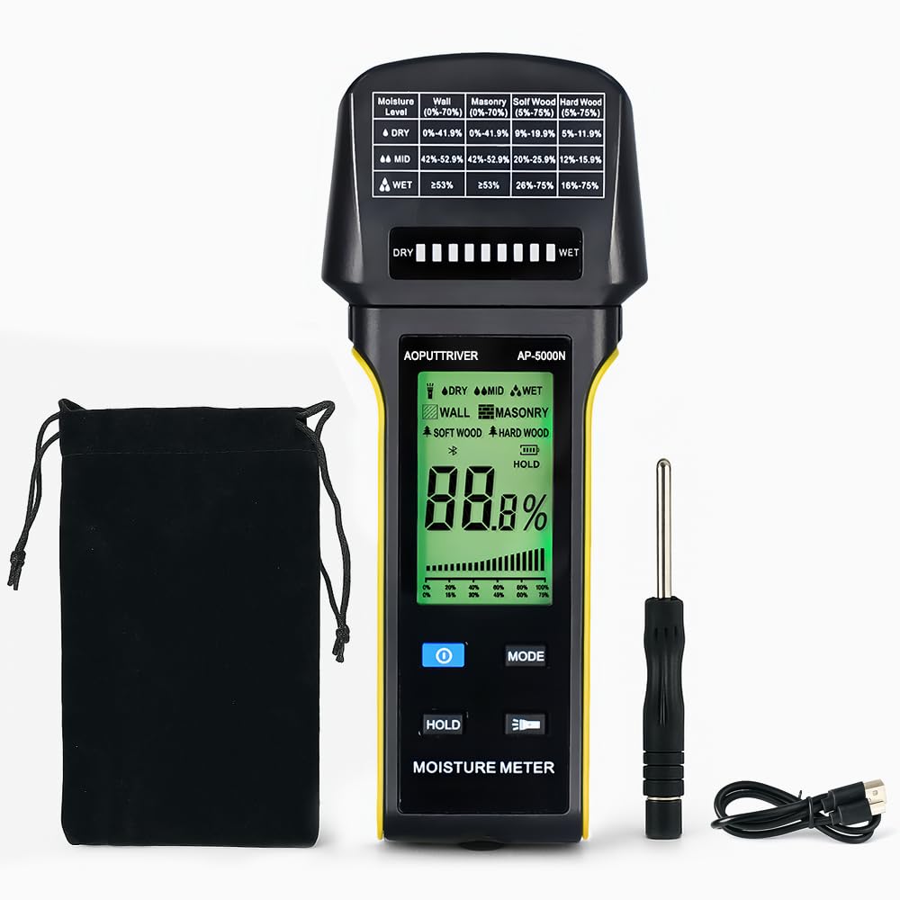 AOPUTTRIVER AP-5000N Wood Moisture Meter, Moisture Content Meter with LCD Display - Non-contact Moisture Meter with Alarm Function for Firewood/Walls,
AOPUTTRIVER AP-5000N Wood Moisture Meter, Moisture Content Meter with LCD Display - Non-contact Moisture Meter with Alarm Function for Firewood/Walls,