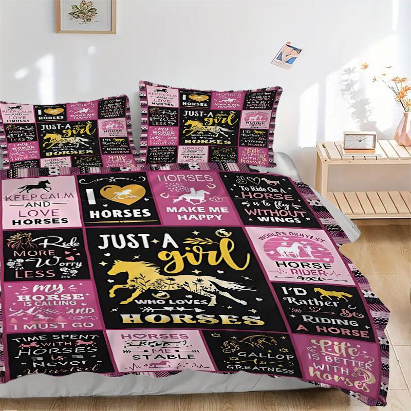 3PCs Horse Lovers Quotes Design Cover Set, Breathable Fabric, Machine Washable (1 Duvet Cover + 2 Pillowcases) (Without Quilt) yy250911112 135x200cm
3PCs Horse Lovers Quotes Design Cover Set, Breathable Fabric, Machine Washable (1 Duvet Cover + 2 Pillowcases) (Without Quilt) yy250911112 135x200cm