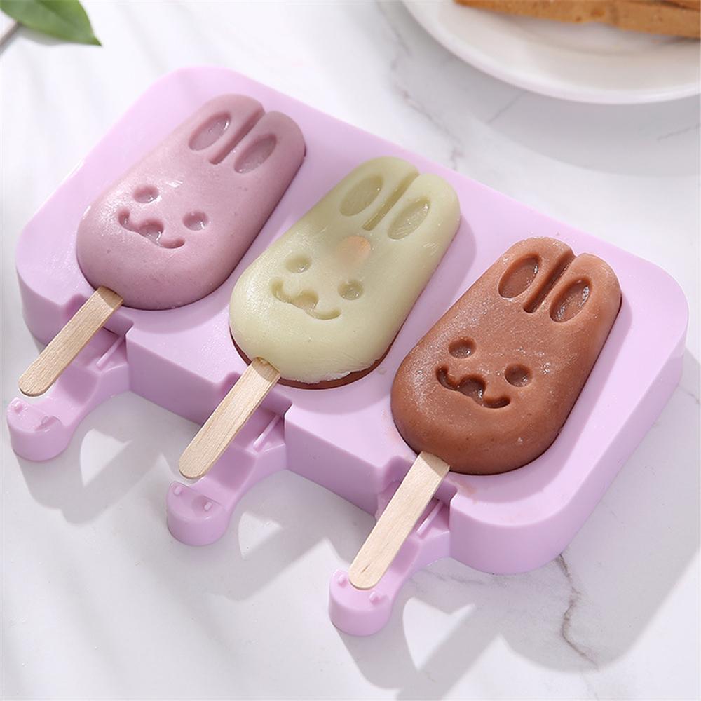 Cute Rabbit Shaped Popsicle Molds With Lid and 50 Wooden Sticks, 3 Grids Silicone Ice Cream Bar Mold For Kids Children Summer DIY
Cute Rabbit Shaped Popsicle Molds With Lid and 50 Wooden Sticks, 3 Grids Silicone Ice Cream Bar Mold For Kids Children Summer DIY