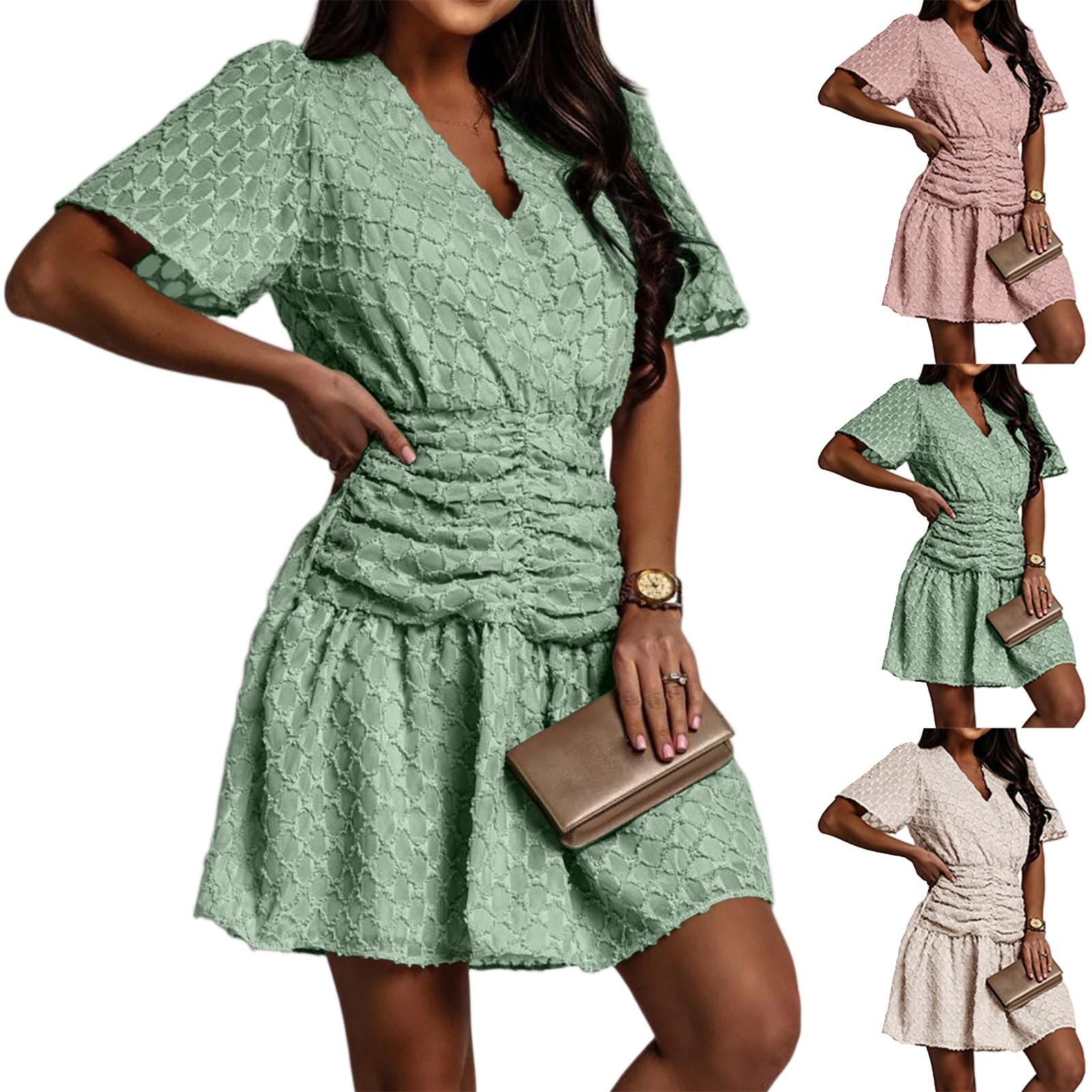 Ladies Summer Loose Comfortable Casual Fashionable Solid Color V-neck Waist Cinched Short Sleeved Checkered Pleated Dress XXL
Ladies Summer Loose Comfortable Casual Fashionable Solid Color V-neck Waist Cinched Short Sleeved Checkered Pleated Dress XXL