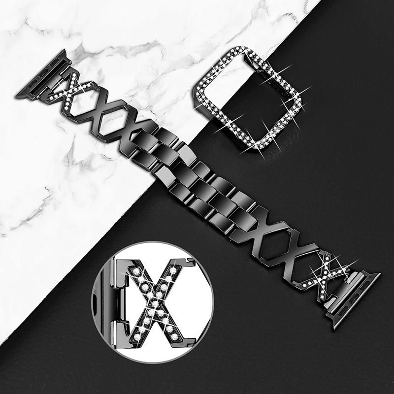 2-in-1 Stainless Steel Rhinestone Protective Watch Case Cover+X Design Watch Band for Apple Watch Series 7 45mm Rose Gold
2-in-1 Stainless Steel Rhinestone Protective Watch Case Cover+X Design Watch Band for Apple Watch Series 7 45mm Rose Gold