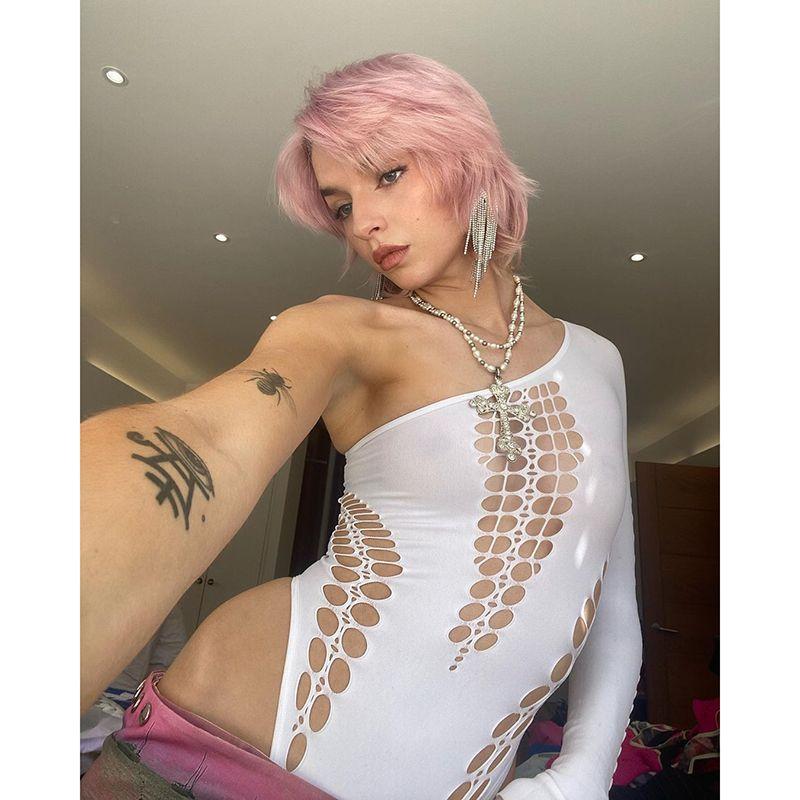 Kkx Американский уличный вырез на одно плечо с диагональным воротником, топы с длинными рукавами, сексуальный жареный уличный сетчатый рваный специальный комбинезон для женщин White All yards
Kkx Американский уличный вырез на одно плечо с диагональным воротником, топы с длинными рукавами, сексуальный жареный уличный сетчатый рваный специальный комбинезон для женщин White All yards