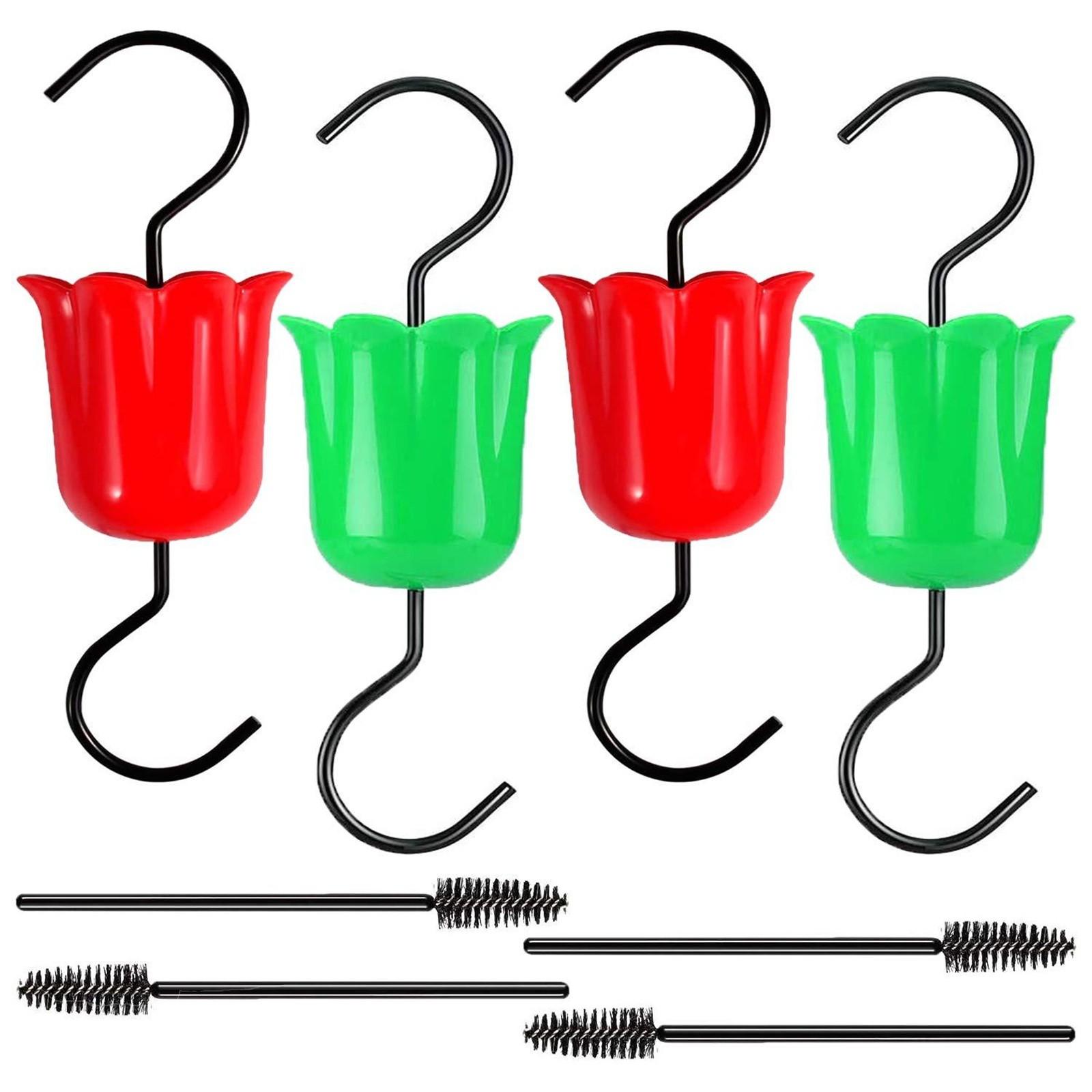4 упаковки кормушек для колибри, цветочные кормушки для колибри, крючки для сада на открытом воздухе с 4 щетками