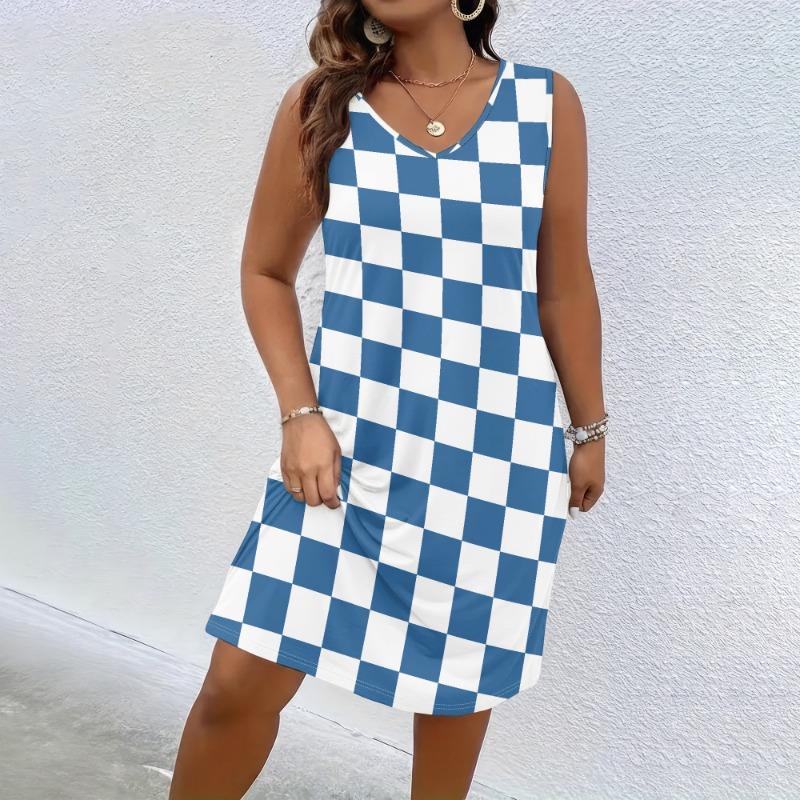 Blue White Checkered Sleeveless Dress, V-Neck A-Line Shift, Casual Summer Wear, Beach Party Outfit L
Blue White Checkered Sleeveless Dress, V-Neck A-Line Shift, Casual Summer Wear, Beach Party Outfit L