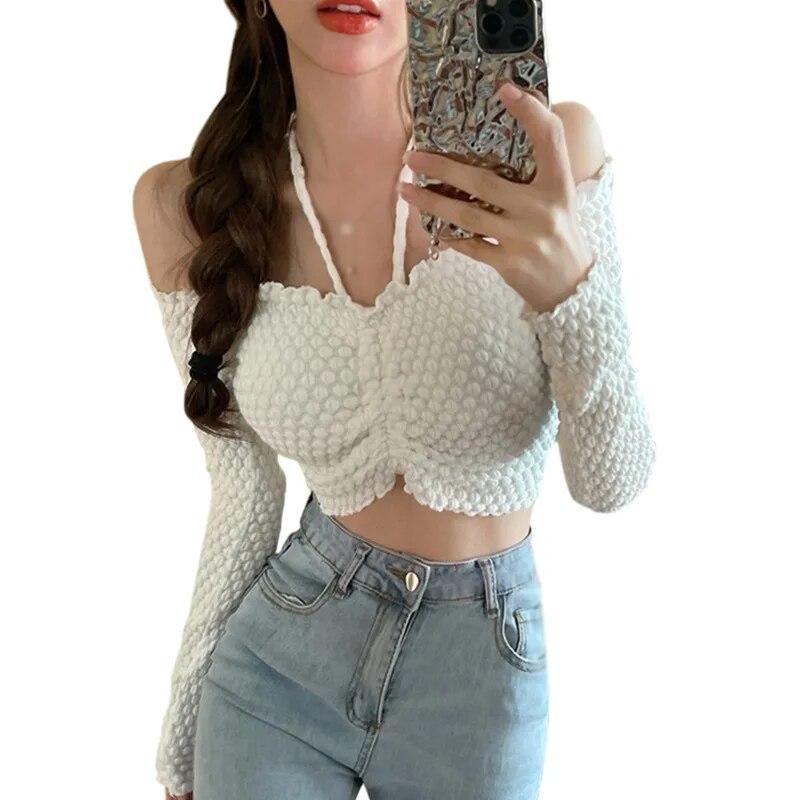 Женский топ, однотонный, с длинным рукавом, с открытыми плечами, с воротником-халтер, повседневная футболка, футболки, тонкая блузка, топ One Size
Женский топ, однотонный, с длинным рукавом, с открытыми плечами, с воротником-халтер, повседневная футболка, футболки, тонкая блузка, топ One Size