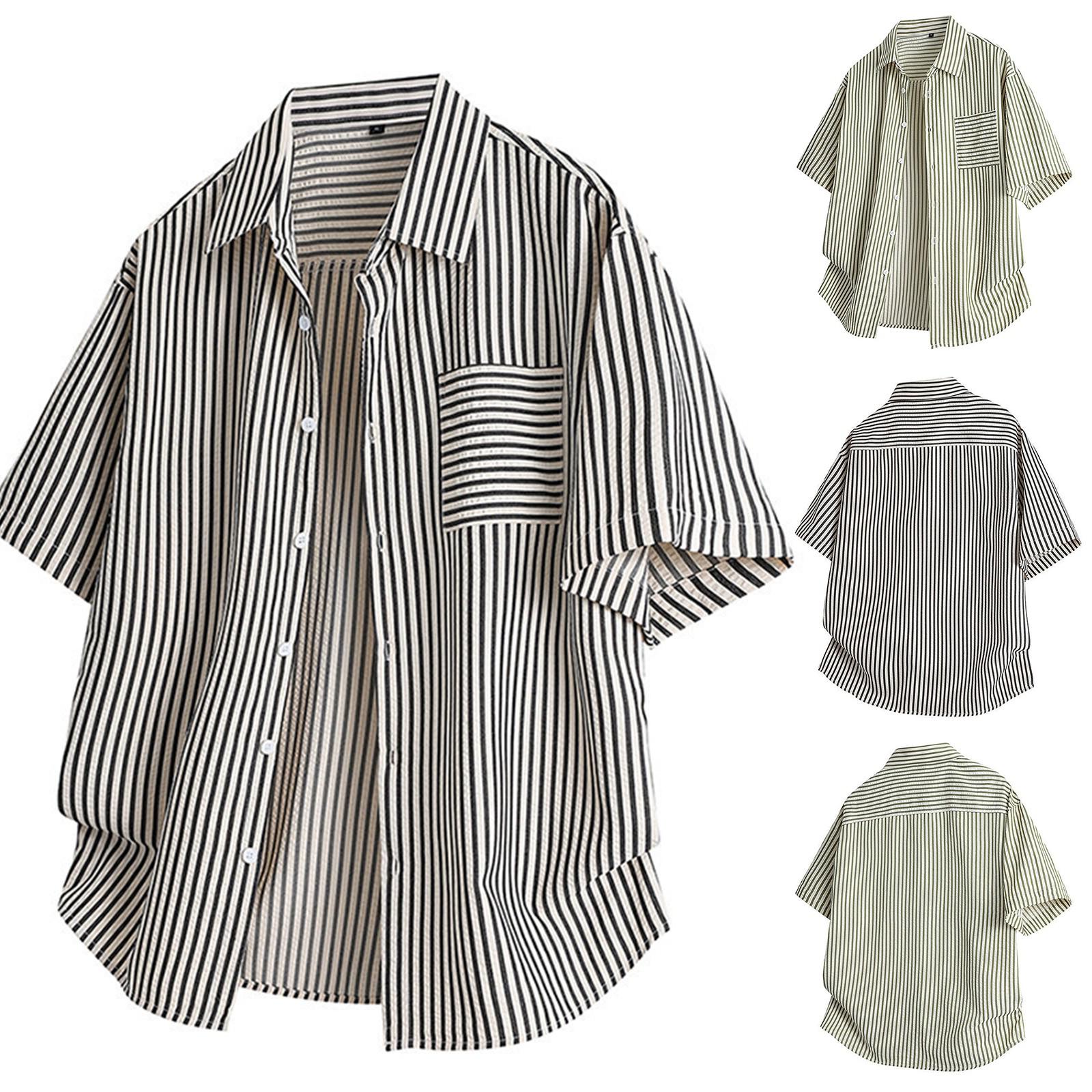 Men s Summer Short Sleeve Striped Shirt Casual Button Pocket Shirt Tops L чёрный
Men s Summer Short Sleeve Striped Shirt Casual Button Pocket Shirt Tops L чёрный