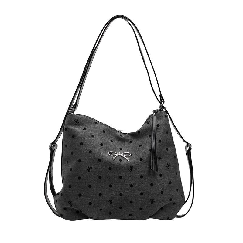 Сумка-тоут с бантом, женская сумка через плечо с принтом в горошек, большая вместимость, рюкзак